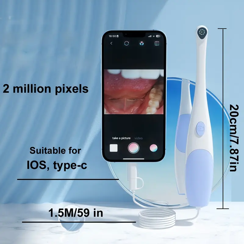 HD Intraoral Camera (Android & iOS Compatible) – 1920×1440, 8-LED