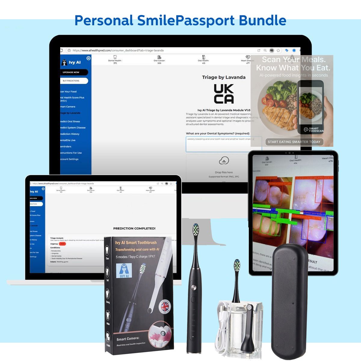 SmilePassport AI Health & Travel Bundle – Includes Dental AI, Food Scan & Smart Toothbrush (1 - Year Access) - Ivy AI